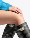 Pair of High-Knee Boots on Women's Legs with Jumper Dress Mockup