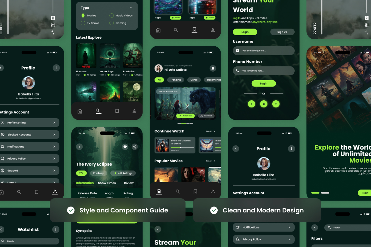 Flickstreamer – Movie Streaming Mobile App Design Template