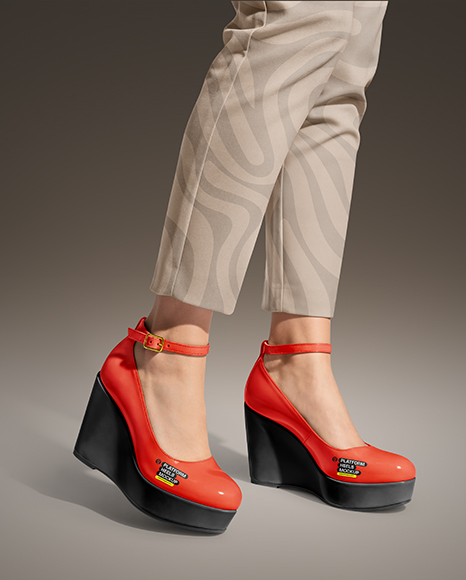Woman Wearing Pants and Wedge Heels Mockup