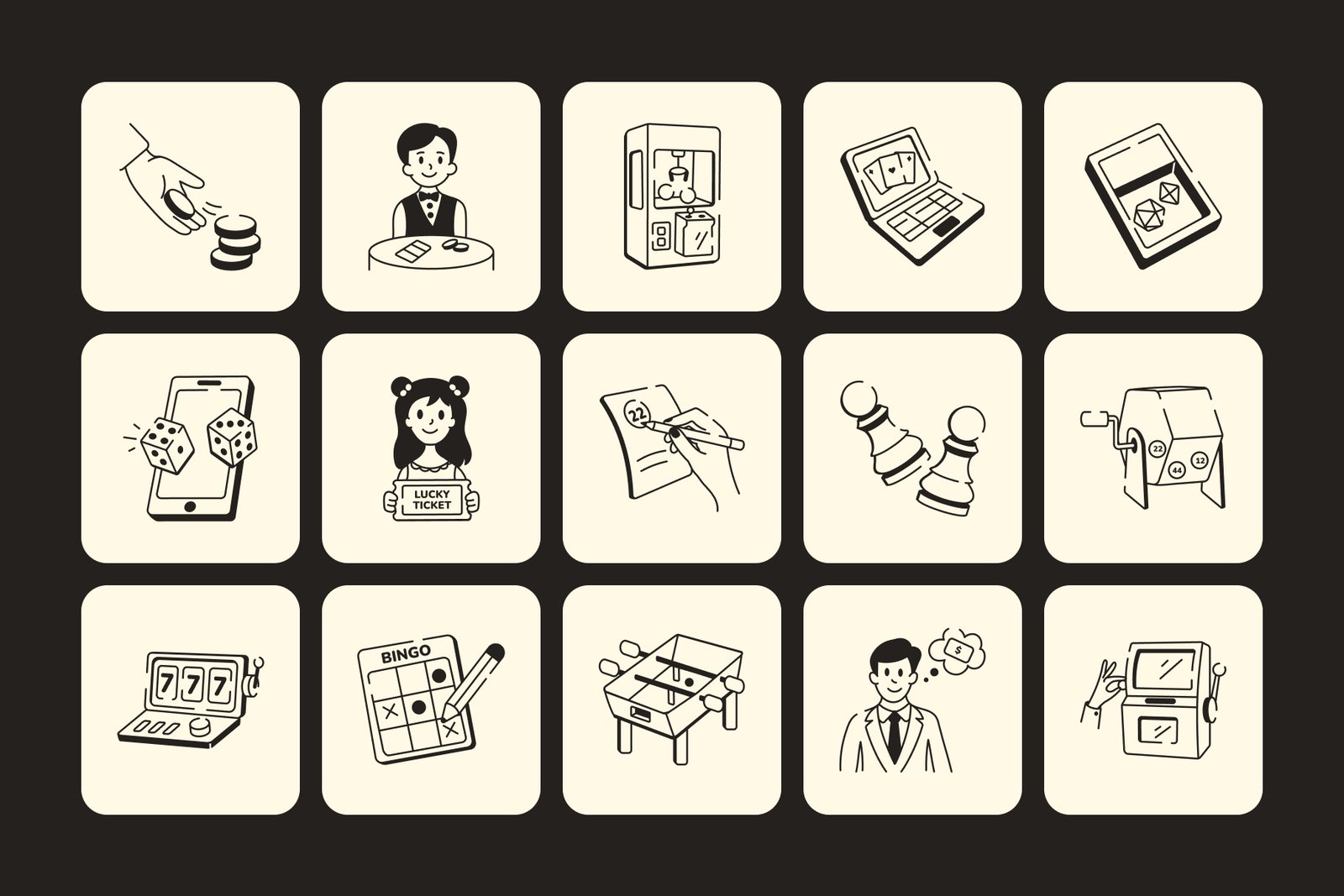Lotto Game Doodle Icon Set