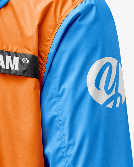 Hooded Windbreaker Jacket Mockup - Back Half Side View