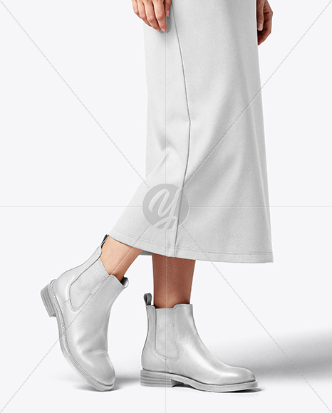 Chelsea Boots on Woman's Legs with Dress Mockup
