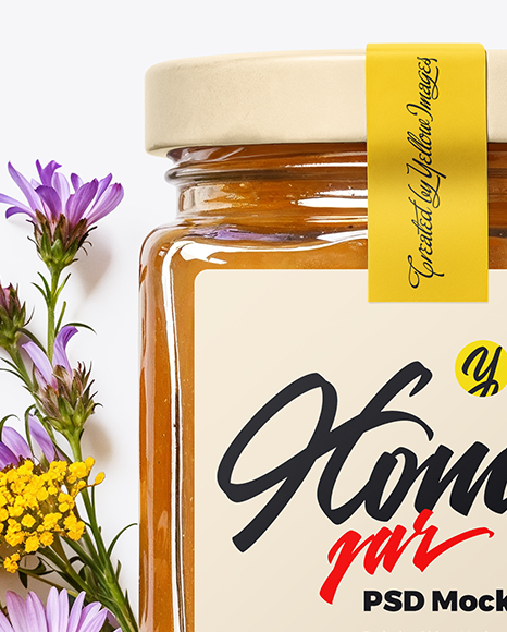 Square Jar with Wildflower Honey Mockup