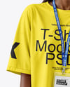 Young Black Woman Wearing T-shirt with Badge Holder Mockup