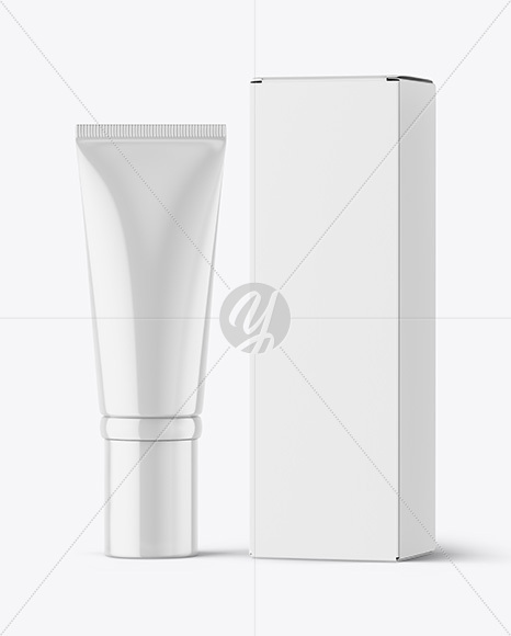 Glossy Cosmetic Tube with Box Mockup