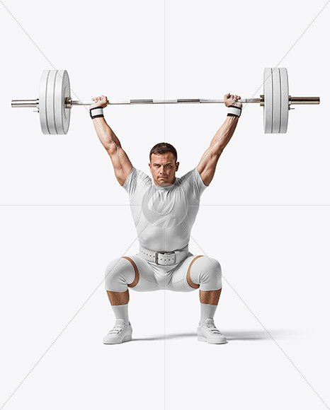 Man Wearing Weightlifing Suit with Barbell Mockup