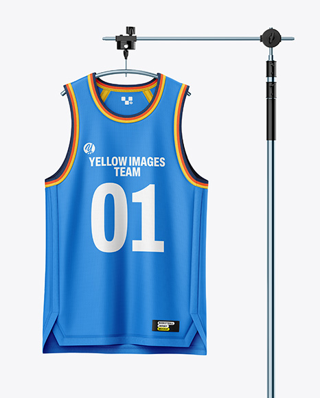 Basketball Jerseys Hanging in a Studio Mockup
