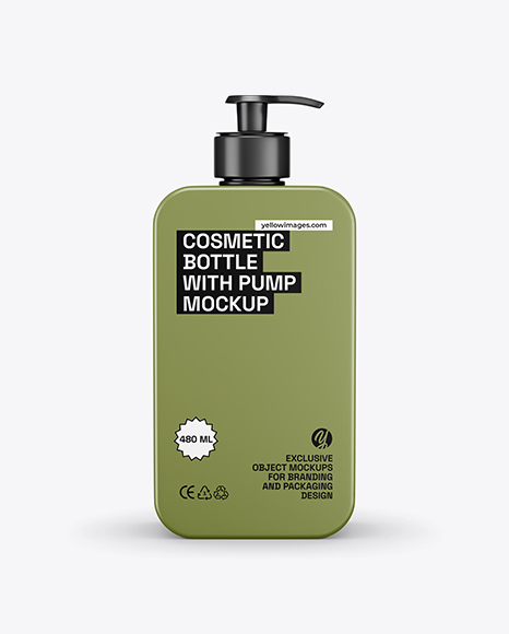 Square Cosmetic Bottle with Pump Mockup - Bottle mockup