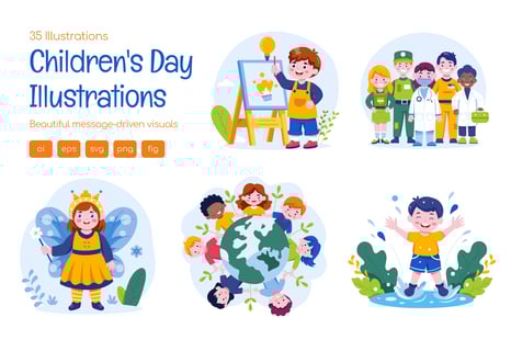 Childrens Day Illustration Set