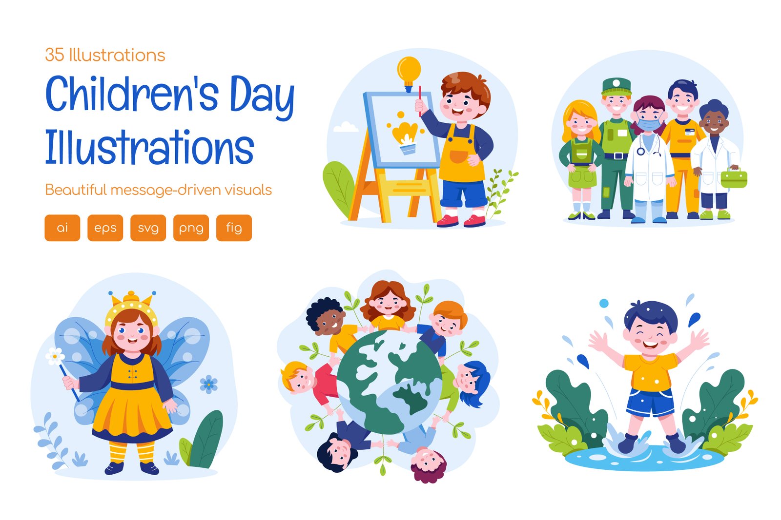 Childrens Day Illustration Set