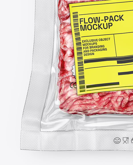 Clear Plastic Flow-Pack with Minced Meat Mockup