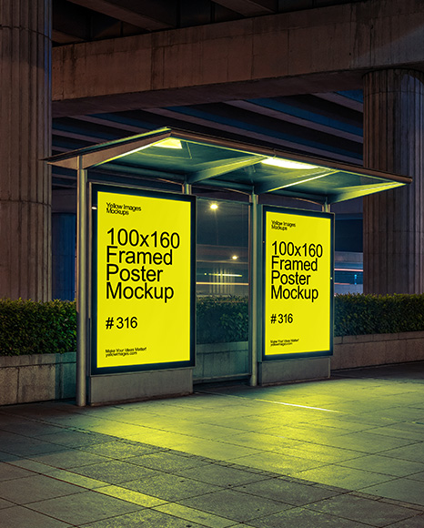Bus Stop with Posters Mockup