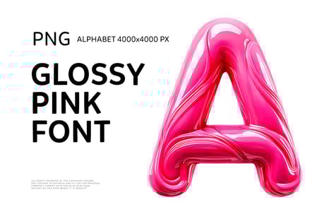 Glossy Pink Glue Font: Geometric 3D Alphabet PNG - Fonts