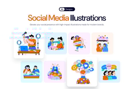 Social Media Illustration Art Set