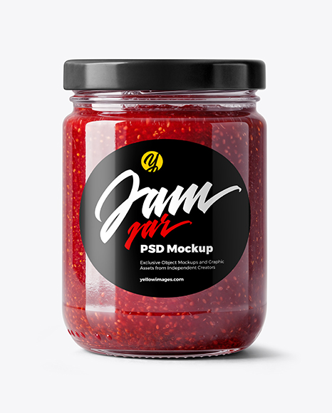 Clear Glass Jar with Raspberry Jam Mockup - Glass can mockup
