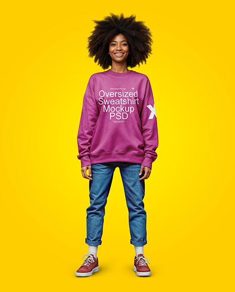 Black Woman Wearing an Oversize Sweatshirt and Jeans Mockup