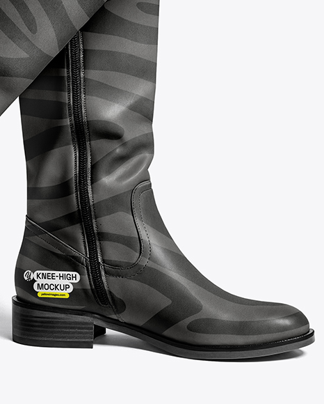 Pair of High-Knee Boots on Women's Legs with Dress Mockup