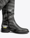 Pair of High-Knee Boots on Women's Legs with Dress Mockup