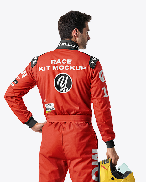 Man Wearing Racing Kit with Helmet Mockup