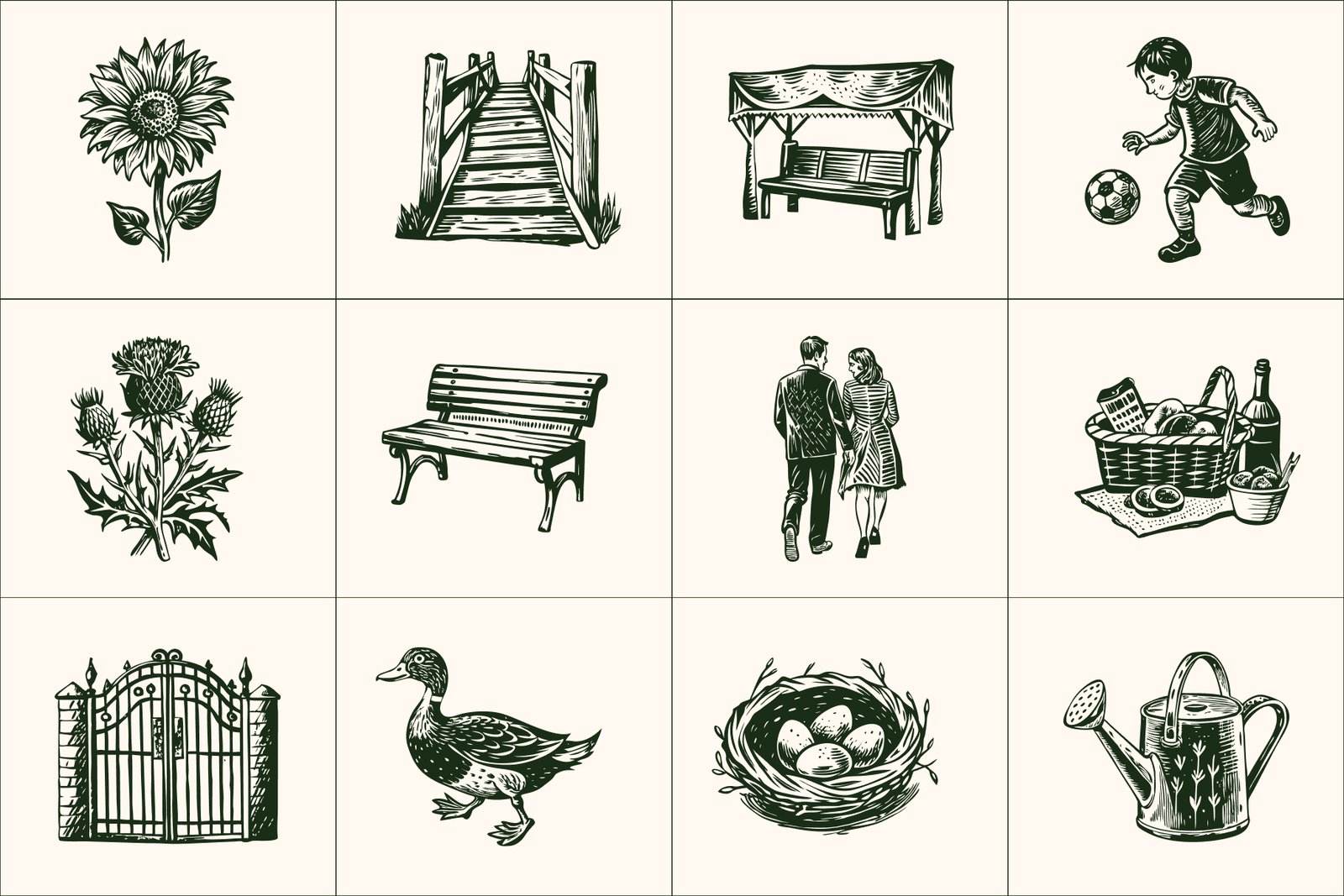 Vintage Park Illustration Set