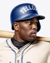 A Black Man Wearing a Full Baseball Kit with Bat Mockup