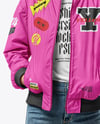Woman in Sunglasses Wearing Bomber Jacket and Jeans Mockup