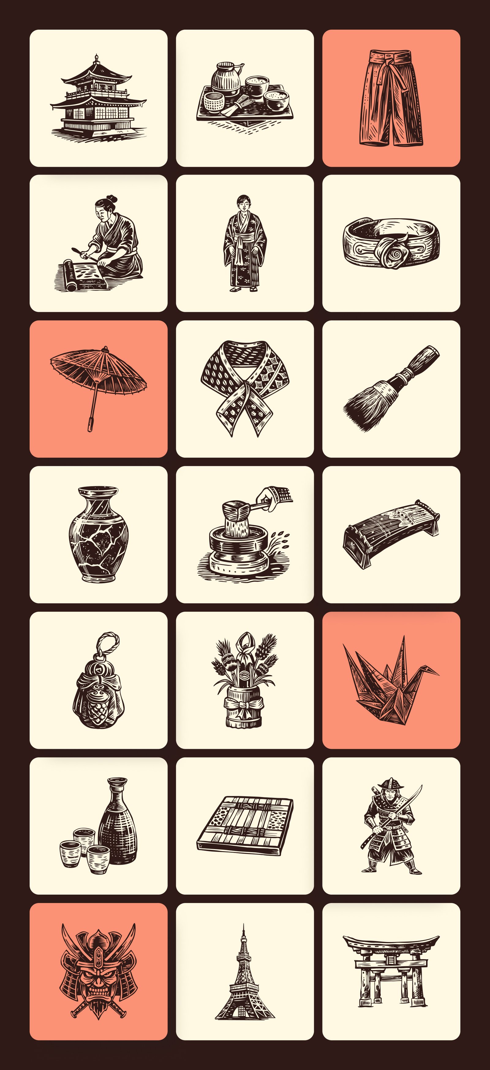 Vintage Japan Art Icon Set