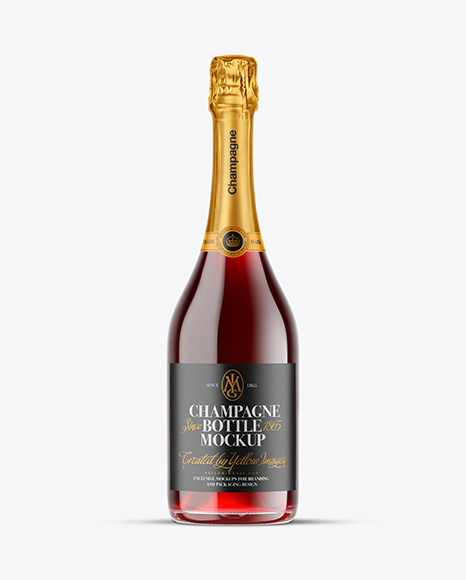Clear Glass Red Champagne Bottle Mockup