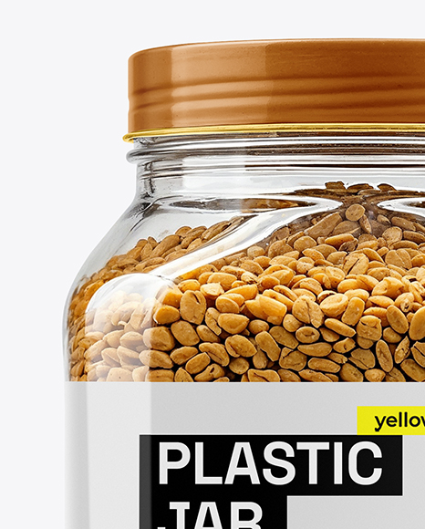 Clear Plastic Jar with Fenugreek Seeds Mockup