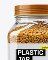 Clear Plastic Jar with Fenugreek Seeds Mockup