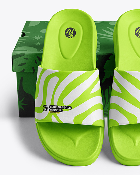 Slide Sandals with Box Mockup