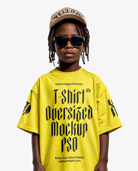 Afro-American Boy Wearing Oversize T-Shirt and Wide Jeans Mockup