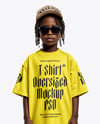 Afro-American Boy Wearing Oversize T-Shirt and Wide Jeans Mockup