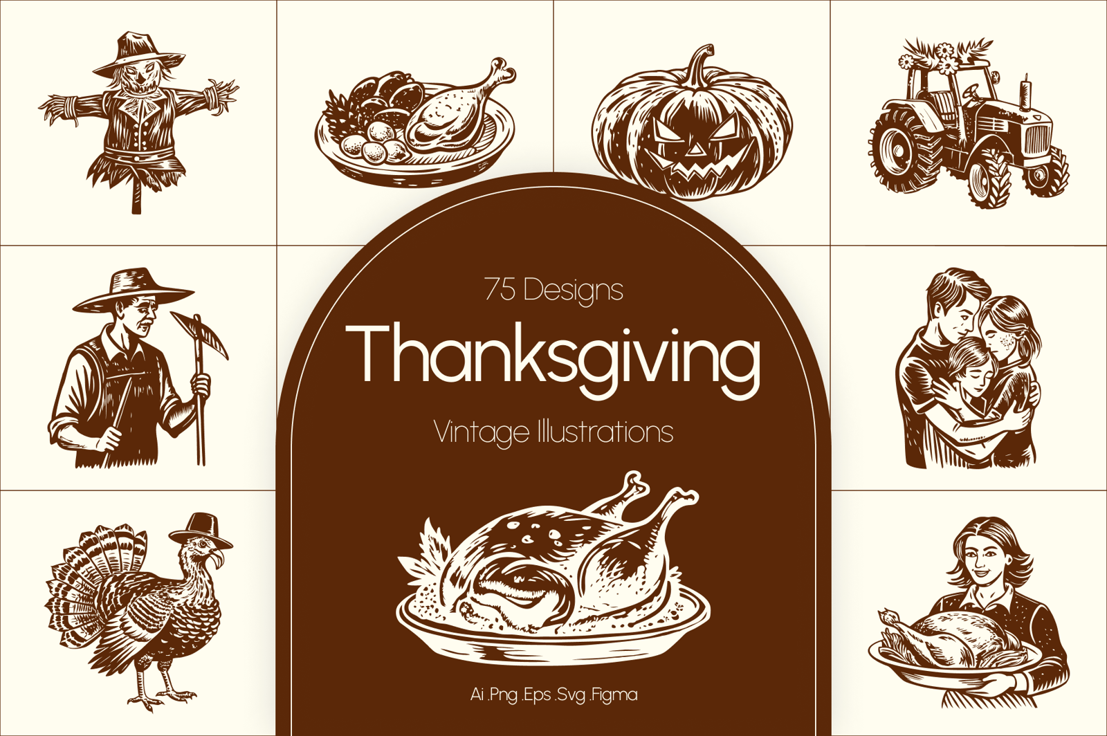 Vintage Thanksgiving Art Set