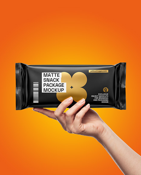 Matte Snack Package in a Hand Mockup