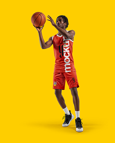 Black Man with Dreadlocks Wearing a Full Basketball Kit Mockup