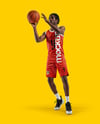 Black Man with Dreadlocks Wearing a Full Basketball Kit Mockup