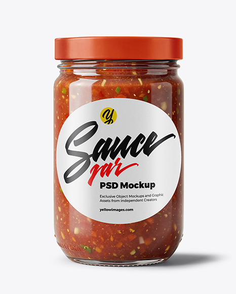 Clear Glass Jar with Salsa Sauce Mockup - Tomato paste mockup