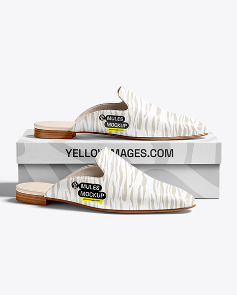 Pair of Mules with Shoe Box Mockup - Gift box mockup