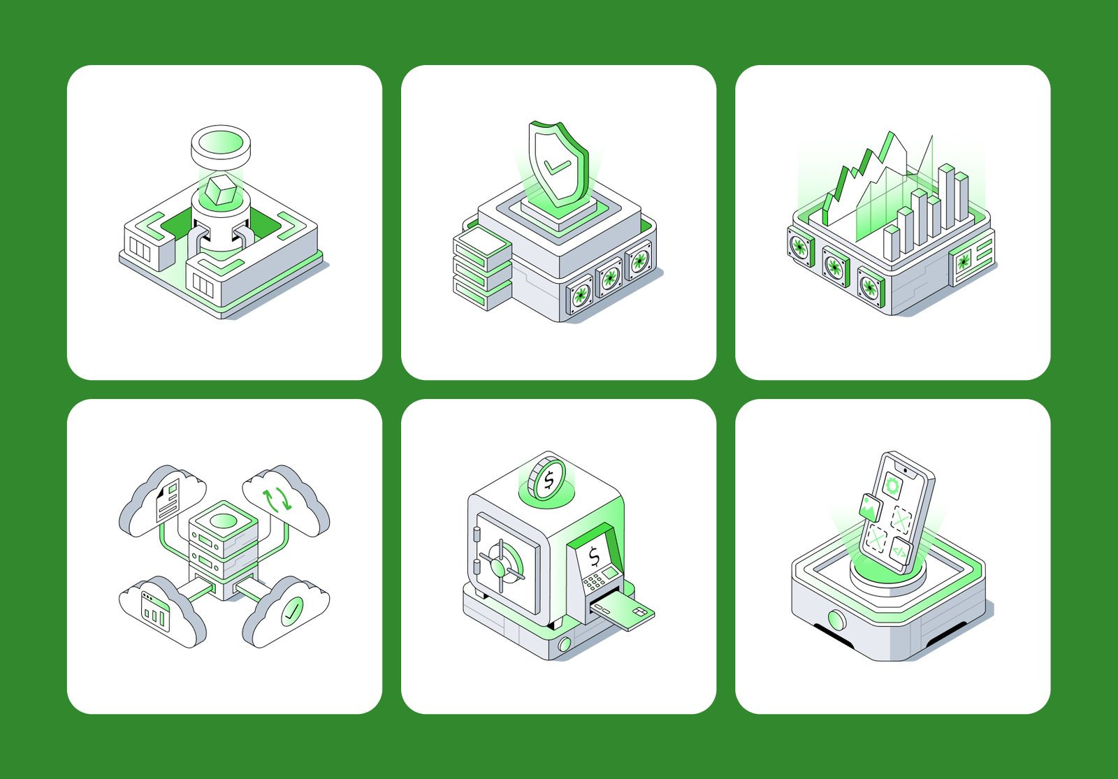 Fintech &amp; Blockchain Isometric Illustrations Bundle