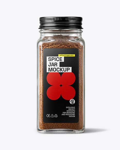 Square Glass Jar with Ground Allspice Mockup - Realistic mockups