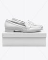 Pair of Women's Leather Loafers on Shoe Box Mockup