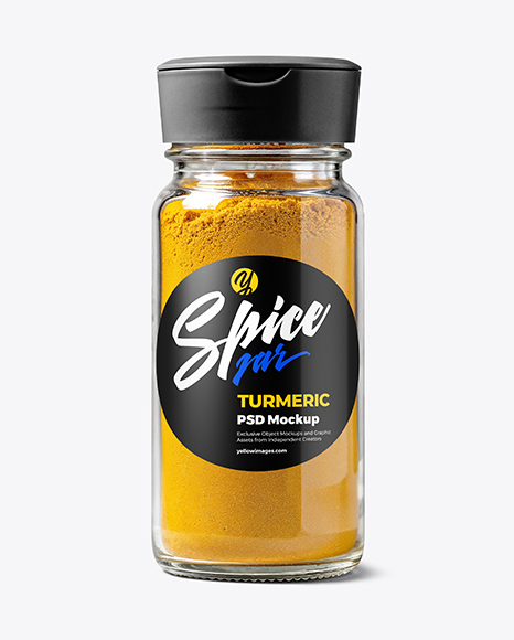 Glass Spice Jar with Turmeric Mockup - Realistic mockups