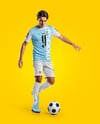 Soccer Player Wearing Crew Neck Jersey and Shorts Mockup