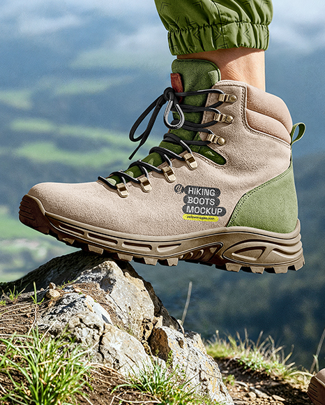 Pair of Hiking Boots on Woman's Legs Mockup