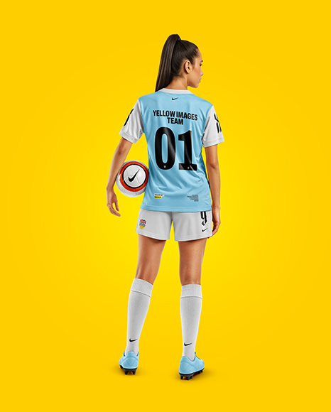 Female Soccer Player Wearing Jersey and Shorts Mockup