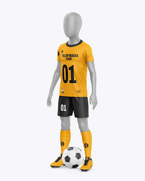 Kids Soccer Kit w Mannequin Mockup - Half Side View - Womens+Soccer+Kit+(Back+Half+Side+View)+Jersey+Mockup+PSD+...