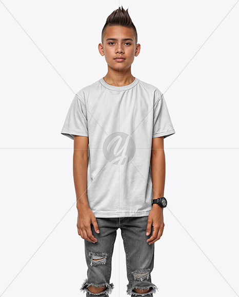 Boy Wearing T-shirt and Ripped Jeans Mockup
