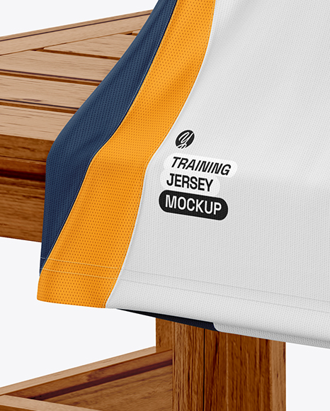 Training Jersey on Hanger Over Wooden Bench Mockup