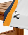 Training Jersey on Hanger Over Wooden Bench Mockup
